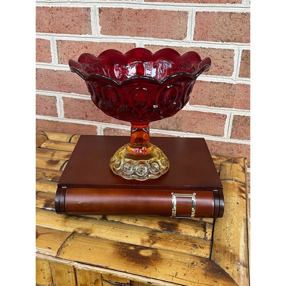 Vintage L E Smith Moon & Star Amberina Open Glass Compote Candy Dish Flared - Picture 7 of 10